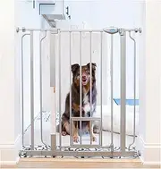 Carlson Extra Tall Walk Through Pet Gate with Small Pet Door, Includes 4-Inch Extension Kit, 4 Pack Pressure Mount Kit and 4 Pack Wall Mount Kit, Platinum, Gray