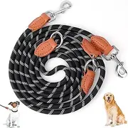 Adjustable Dog Lead, Round Dog Lead with 2 Carabiner Hooks and 3 Rings, Shoulder Lead & Double Lead, Dog Lead for Large and Medium Dogs with Reflective Strips (13 mm x 3 m)