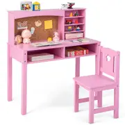 Giantex Kids Desk and Chair Set Study Writing Table w/Bulletin Board & Bookshelf Kids Activity Table White