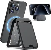 PinPure Magnetic Wallet for iPhone Mobile Phone Card Holder with Adjustable Stand RFID Blocker 5 Card Holder ID Window PU Leather Wallet for iPhone 15/14/13/12 Series, Black, Mini, Black, Mini
