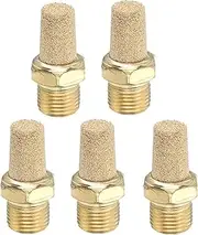 uxcell 1/8" PT Brass Pneumatic Muffler, 5 Pcs Protruding Sintered Exhaust Air Compressor Muffler Filters Solenoid Valve Fitting for Valves Cylinders Oil Tanks Air Tools, Golden