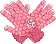 J H Heat Resistant Oven Mitts: EN407 Certified 932 °F, 2 Layers Silicone Coating, BBQ & Oven Gloves for Cooking, Kitchen, Fireplace, Grilling (Women Fits All, Coral Shell with Pink Coating)