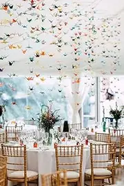 10Strings 15cm Big Size Premade Origami Paper Crane Garlands for Rustic Wedding Party Decorations Rainbow Origami Cranes Folded Bird Streamers for Kids Party Décor Peace Dove-Happiness Good Luck