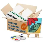 Mini Canvas and Easel Set with Mini Watercolor Paint in Bulk Set of 12 - Kids...