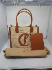 Christian Louboutin Raffia CL Logo By My Side Large Tote + Pouch New