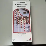 Gemmy Lightshow Color Motion Candy Cane Set of 4 Pathway Lights With Stakes NIB