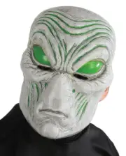 LIGHT UP GRAY ALEIN MASK Space Monster UFO Adult Costume Big Head Green Eyes Lit