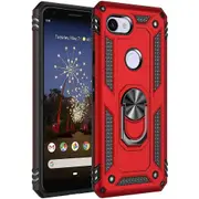 For Google Pixel 3a XL Case, Military Grade 360 Degree Rotating Metal Magnetic Ring Car Mount Holder Kickstand Shockproof Heavy Duty Cover (Red)