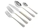 5 Piece Flatware Set Stainless Steel 18/10 Silverware Gold Trim Cutlery Set