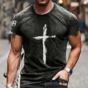 Men's Cross T shirt Distressed T Shirt Short Sleeve T shirt Crew Neck Shirt Vintage Designer Basic Casual Daily Weekend Red Blue Dark Gray Summer Clothing Appa