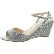 Betsy Johnson Womens 6 M Silver Rhinestone Wedge Heel Dress Sandals NIB XF1