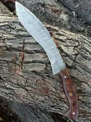 16" Custom handmade Damascus steel kukri knife fixed blade wood handle camping