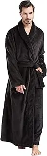 [FashGudim] Men's Bathrobes Large and Large Full Length Plush Fleece Long Robe Scarf Collar Warm Winter Men Bathrobe