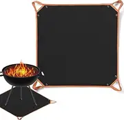 Grill Floor Mat, with Handle Square Fireproof Grill Pad, Sided Wood Stove Mat Silicone Coating High Temperature-Resistant for BBQ Party