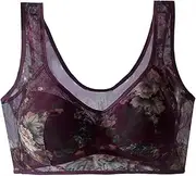 [Generic] Women Bra Set and Underwear Plus Size Mesh Printed Underwear Vest Full Cup Straps Bra for Women Low Support Sports