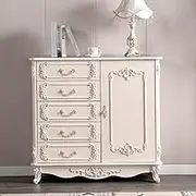 GUAWJRZDP Storage Cabinet, Wooden Chest of Drawers, Drawer Chest with Large Space, Drawers Organizer Storage, Carved Decoration, for Bedroom, Living Room, Hallway(Silver Edge)