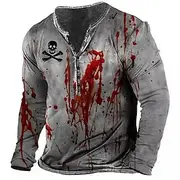Men's Halloween Graphic Blood stains T Shirt Henley Shirt Tee Long Sleeve Vintage Designer Stylish Outdoor Casual Daily Spring Fall Spring Summer Grey Henley