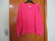 Anthropologie-Pilcro Pink Relaxed Fit Cropped Deep V Sweater-Size Medium