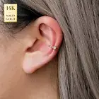14K REAL Solid Gold Heart Single Cubic Zirconia Ear Cuff Wrap Earring Cartilage