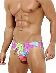 [Casey Kevin] Men's Sexy Swim Briefs Printed Swimsuit Beach Swimwear Bikini Sport with Drawstring CK3002 1pcs