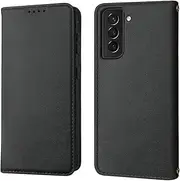 [LANJLM] Wallet Case for Samsung Galaxy S21 Phone Cases Premium Leather PU Flip Cover Magnetic Shockproof Closure Book Design with Kickstand Feature & Card Slots Galaxy S21 Case - Black