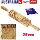 Christmas Wooden Embossing Rolling Pin Engraved Elk Baking Cookies Cake RollerRK