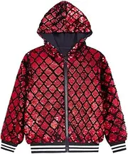 [YIYI] Plaid Girls Sequin Jackets Striped Stylish Varsity Jacket Kids Sparkle Coat Trendy Girl Outwear Birthday Clothes