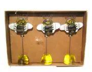 3 Bumble Bee Place Card Holders NEW Fussed Glass Party