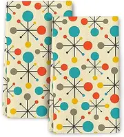 Mid Century Fifties Modern Atomic Retro Colors Kitchen Dish Towel Set of 2 Soft Absorbent Decorative Hand Towels Yellow Tea Towels Farmhouse Bathroom Holiday Home Decor 16"x24"