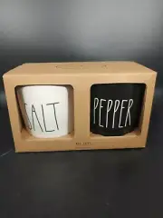 Rae Dunn Salt And Pepper Cellars Wood Lids Black And White NEW