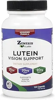 Lutein Vision Support - Essential Eye Vitamin - with Bilberry, Beta-Carotene, Zinc, Grapeseed & Other Minerals - 120 Capsules - 60 Day Supply