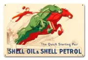 SHELL OIL RED GREEN IRON HORSE 18" HEAVY DUTY USA MADE METAL ADVERTISING SIGN