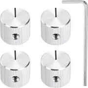 uxcell 4 Pcs Aluminium Potentiometer Knobs, 1/4"(6mm) IDx5/8(15mm) ODx1/2(12.5mm) Height Universal Volume Tone Control Knobs for Guitar, Bass, Straight Line Indicator, Silver