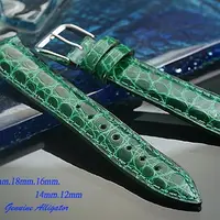 在飛比找PChome24h購物優惠-進口純正鱷魚皮高級錶帶短款墨綠色 ( 20mm.18mm.1