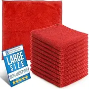 Microfiber Cleaning Cloth, Large Size 40x40cm, Super Absorbent Lint Free Microfibre Cloths Cleaning for Home, Kitchen, Surface, Mirrors, Bathrooms, Motorbike, Car (Red, 10)