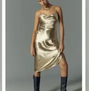 NWT Anthropologie Gold Spaghetti Strap Bias Cut Midi Dress Large