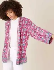 BNWT MONSOON Kimono Jacket Cardigan M Pink Artisan Studio Hand Block Printed