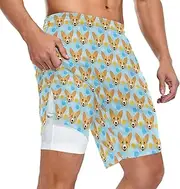 [ZZXXB] Corgi Dog Bubble Athletic Shorts for Men with Pockets 2 in 1 Quick Dry Running Shorts S-3XL