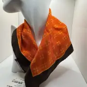 Original Penguin Pocket Square Orange/Brown Plaid Print Handkerchief 100% Silk