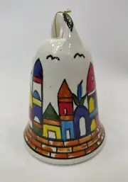 Nativity Christmas bell ceramic hand painted colorful Holy land 3pc