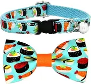 Sushi Cat Collar Bow Tie Breakaway Safety Plastic Buckle, Adjustable Bowtie, Removable Jingle Bell