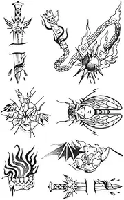 Temporary Tattoos,Meteor Hammer Flame Blade Cicada,Flame Tattoos,Lasts 1-2 Weeks,Resilience,Real Tattoo Look,Water-Resistant,18 x 11 cm