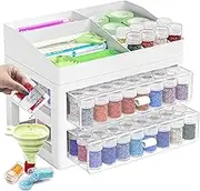 ARTDOT 96 Containers Storage Box for Diamond Painting Kits for Adults, 2 Drawers Storage Containers with Shelf on top for Organizing Diamond Art Accessories and Tools