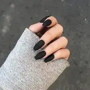 24pcs Pure Color Coffin Nails Matte False Gel Nails Art Tips Sets Full Cover Medium False Nails for Ballerina Cosplay Office Lady (Black)