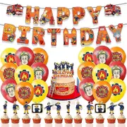 Fireman Sam Theme Birthday Party Decorations Supplies Balloons Banner Cake Toppers Set