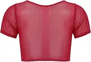[TiaoBug] Women's Sheer Mesh Transparent Open Bust Short Sleeve Belly Dance Crop Top