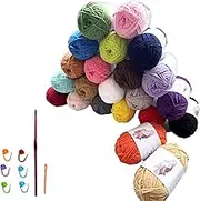 MSD&FT 22 Pack Chunky Chenille Yarn Kit for Crochet Blankets & Amigurumi | Ultra-Soft Baby Safe Velvet Yarn (22 Colors) + Free Crochet Hook & Doll Eyes [1100g Premium Bundle]
