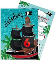 Limonia 12 Invitation Cards for 6th Children's Birthday Party Theme Celebration Party Invitation Set Birthday Girls Children Boys Boys Teens Unisex Pirate Treasure Adventure Adventure Pirate Ship