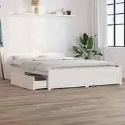 Bed Frame Queen Size with Headboard Storage, 153 x 203 cm, Wooden Platform Bedframe with Drawers, Solid Wood, No Box Spring Needed - White Cama Base