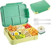 Bento Lunch Box for Kids & Adults, Bento Box for Kids, Adult Lunchable Containers With 6 Compartments & Tablewares, Durable, Microwave/Dishwasher Safe, BPA-Free,Perfect for On-the-Go Meal (Green)